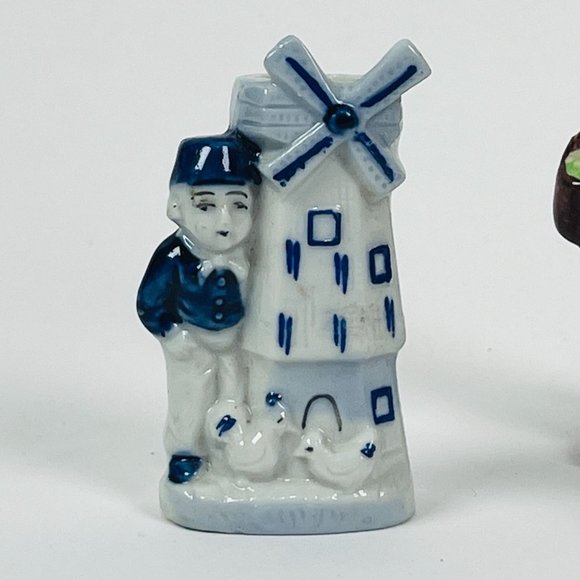 Vintage Lot of 5 Figurines Blue White Dutch Boy  & More Japan - Picture 3 of 7